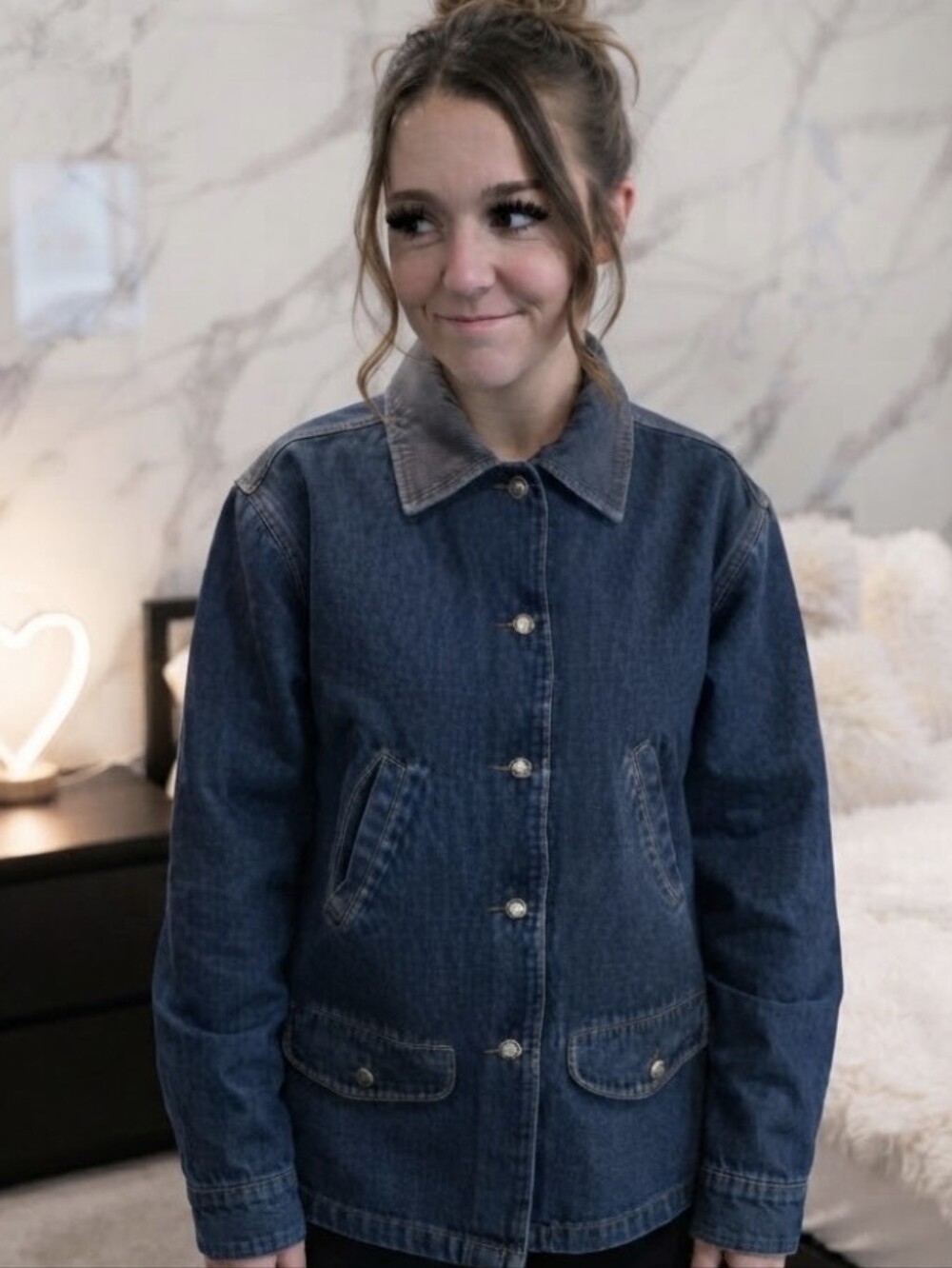 Heavy Barn Chore Jean Jacket 100% Cotton Large Daisy Buttons Oversized Cherokee